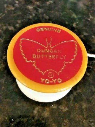 Vintage 1970s Duncan Butterfly Yo - Yo Yoyo Red Yellow White