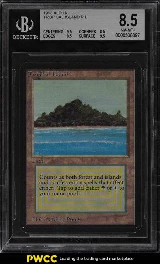 1993 Magic The Gathering Mtg Alpha Dual Land Tropical Island R L Bgs 8.  5 (pwcc)