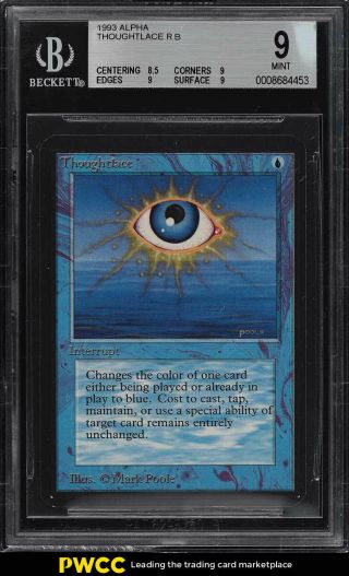 1993 Magic The Gathering Mtg Alpha Thoughtlace R B Bgs 9 (pwcc)