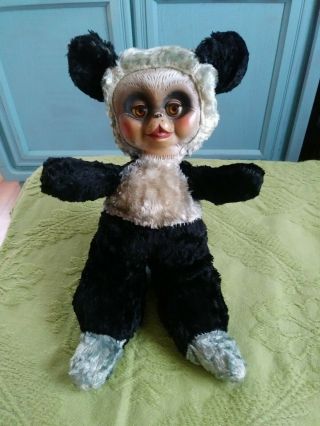 Vintage 1950s Creepy Panda Bear W/ Rubber Face Gund Stuffed Animal Plush Toy
