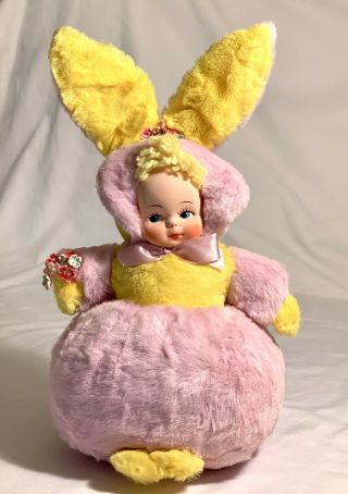 Vintage 1960s Plush Bunny Doll With Plastic Girl Face -