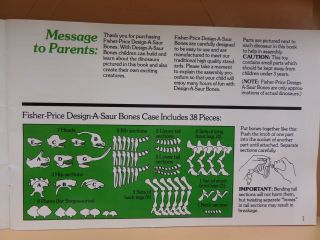 Vintage 1980s Fisher Price 6613 - DESIGN - A - SAUR BONES - Dinosaur Set With Case 4