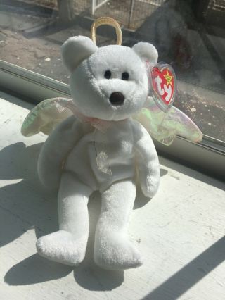 Halo Vintage Rare Ty Beanie Baby W/ Tag Protector Iridescent Wings And Halo