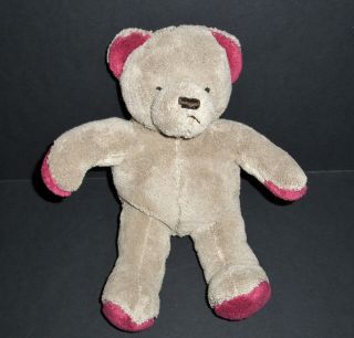 11 " Brookstone Nap Tan Red Ears Cuddle Teddy Bear Plush Stuffed Animal Lovey