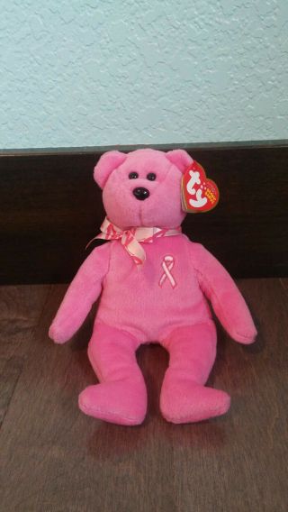 Ty Hope Pink Bear Beanie Baby With Hang Tag Breast Cancer Awareness