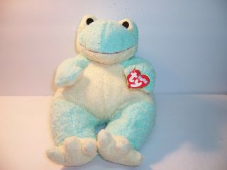 Ty Frogbaby Green/yellow Pillow Pal Frog - Plush Baby Rattle - 1999 - Nwt