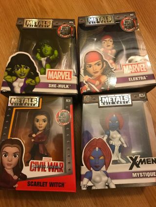 Jada Metals Marvel 4 Inch She - Hulk,  Scarlet Witch,  Elektra,  Myst 4 Figures Deal.