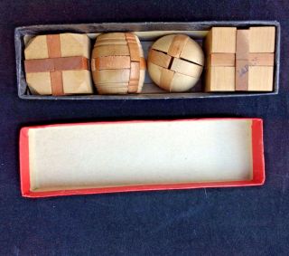 Strategy Wooden Puzzles: Set Of (4) W Instructions Vintage Games