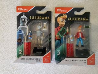 Mega Construx Heroes Set Of 2 Futurama Bender And Fry Action Figures Series 2