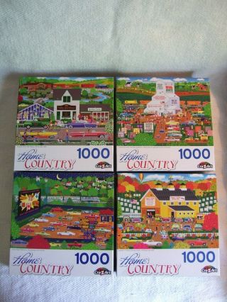 4 Home Country Americana Themed 1000 Piece Puzzles Complete & Done Only Once