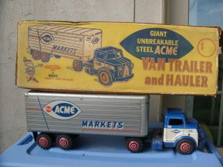 Vintage Marx Lumar Acme Markets Semi Tractor Trailer Truck W/ Box