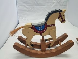 2 Handmade wooden rocking horses,  Large Handpainted w/Moving legs,  sm Handcarved 5