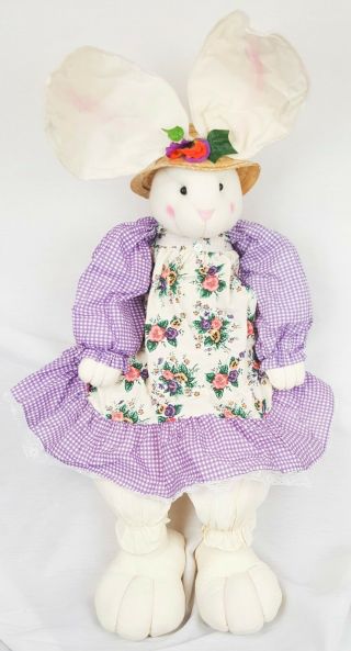 Easter Bunny Rabbit Stuffed Animal In Dress And Straw Hat – 34” - Handmade