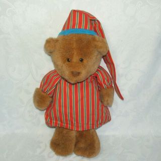 Avon Singing Sherman Bear Red Stripe Gown Nightshirt Hat Cap Plush 18 "