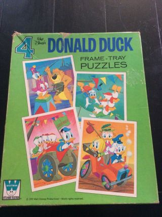 Vintage 1972 Whitman Donald Duck Frame Tray Puzzle 4 Pack Complete