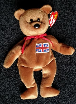 Britannia Uk Exclusive Ty Beanie Babie/baby - Sewn Patch Flag With Pvc Pellets