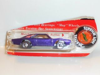 Vintage Hotwheels Redline Custom Charger,  Purple,  Trimmed Blister Card,