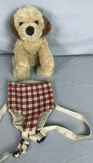 Fao Schwarz Brown Shaggy Puppy Dog With Baby Carrier Stuffed Animal Plush 12 "