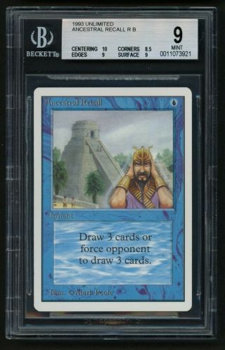 1x Bgs 9 Unlimited Ancestral Recall Mtg Unlimited Power 9 - Kid Icarus -