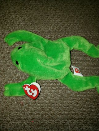 Ty Beanie Baby Legs The Frog 3rd Gen Hang.  2nd Gen.  Tush.  Errors In Hang Tag.  Pvc
