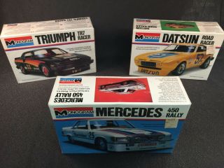 Trio Of Monogram Factory Rally Cars Datsun Mercedes 450 Triumph Tr7 1978