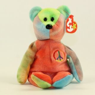 Ty Beanie Baby - Peace The Ty - Dyed Bear (pink) (8.  5 Inch) Mwmt