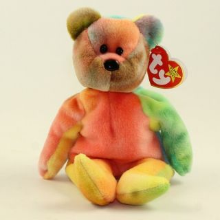 Ty Beanie Baby - Peace The Ty - Dyed Bear (orange/pink) (8.  5 Inch) Mwmt