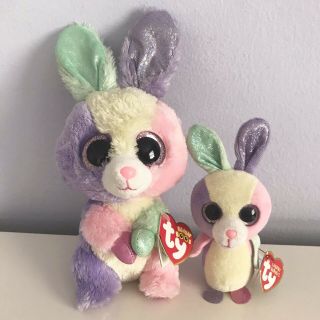Ty Beanie Boo,  Baby Basket Beanie Blossom Easter Bunny Plush Rabbits W/ Tags