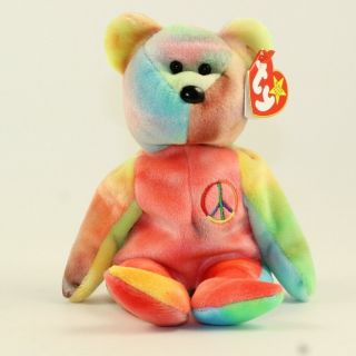 Ty Beanie Baby - Peace The Ty - Dyed Bear (pink/yellow) (8.  5 Inch) (mwmts)