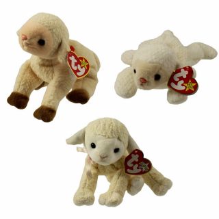 Ty Beanie Babies - Lambs (set Of 3) (ewey,  Fleece & Fleecie) (5.  5 - 7.  5 In) - Mwmts