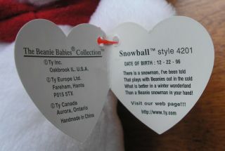 TY Beanie Baby Snowball 1 Dozen PVC Pellets MWMT 1996 4