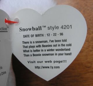 TY Beanie Baby Snowball 1 Dozen PVC Pellets MWMT 1996 5