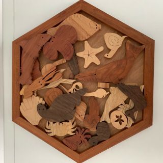 Wooden Tray 6 - Sides With 26 Ocean Sea Animals Puzzle? Nautical Shells