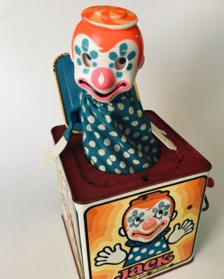 1971 Mattel Usa Jack In The Box Metal Wind Up Toy Clown Pop Goes Weasel