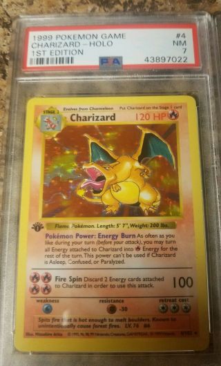 Pokemon 199 Charizard 1st Edition Base Set Shadowless Card Psa Grade 7