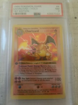 Pokemon 199 Charizard 1st Edition Base Set Shadowless Card PSA grade 7 2