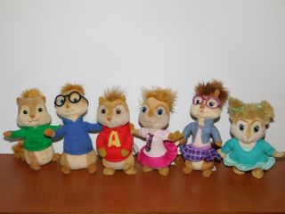 Set Of 6 Alvin & Chipmunks,  Chipettes Squeakquel Stuffed Plush Beanie Ty & Jakks