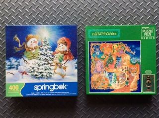 Hallmark Springbok Jigsaw Puzzles,  Set Of 2,  Snowmen/nutcracker Christmas Themes