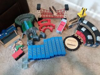 Wooden Trains And Track Set With Buildings And Bridges For Thomas The Train