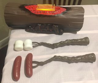 Campfire Kids Indoor Camping Plastic Fire Log 2 Marshmallows Sticks Hot Dogs