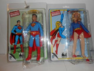 Two 8 " Superboy Retro - Mego Action Figures With Superboy And Supergirl