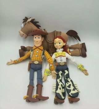 3 Toy Story Talking Dolls Woody & Jessie Pull String & Bullseye Vibrating Horse