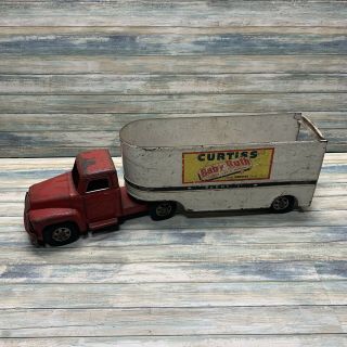 Vintage 1949 Buddy L Curtiss Semi Truck Trailer Pressed Steel Baby Ruth 29”