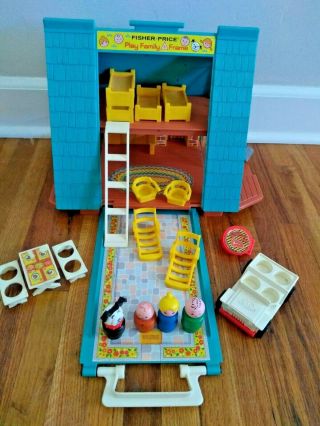 Vintage 1974 Fisher Price A Frame House 990 W/ People,  Furniture,  Car