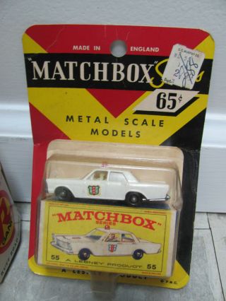 VTG 1960s Metal Scale MATCHBOX Lesney No.  55 STATE POLICE CAR IN PACKAGE 2