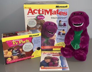 1997 Actimates Interactive 14” Barney The Dinosaur By Microsoft,  Tv Pack