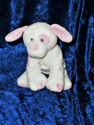 Ty Pluffies Baby Pups Dog 2015 White Pink Spot Bean Bag Stitch Eyes 9 " L X 7 " H