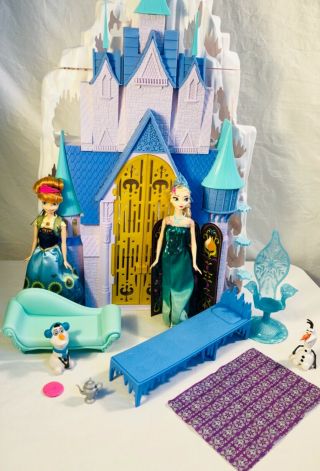 Disney Frozen Ice Castle Play Set W/barbie Size Anna & Elsa Dolls & Furniture