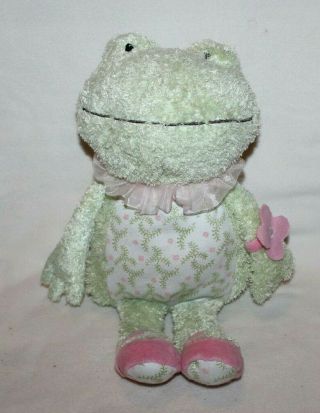 Hallmark Lila Frog Plush Toy Lovey Green Pink Floral 14” Bean Butt Fuzzy Soft