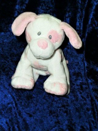 Ty Pluffies Baby Pups Dog 2009 White Pink Spot Bean Bag Stitch Eyes 9 " L X 7 " H